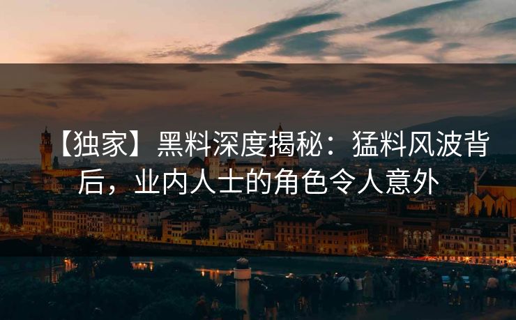 【独家】黑料深度揭秘：猛料风波背后，业内人士的角色令人意外